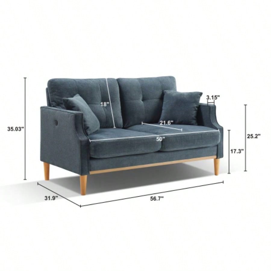 Loveseats 2 Seater Sofa Primary Living Space, Bed Room, Office, waterproof fabric, USB Charge Port, 2 Pillows, Wood