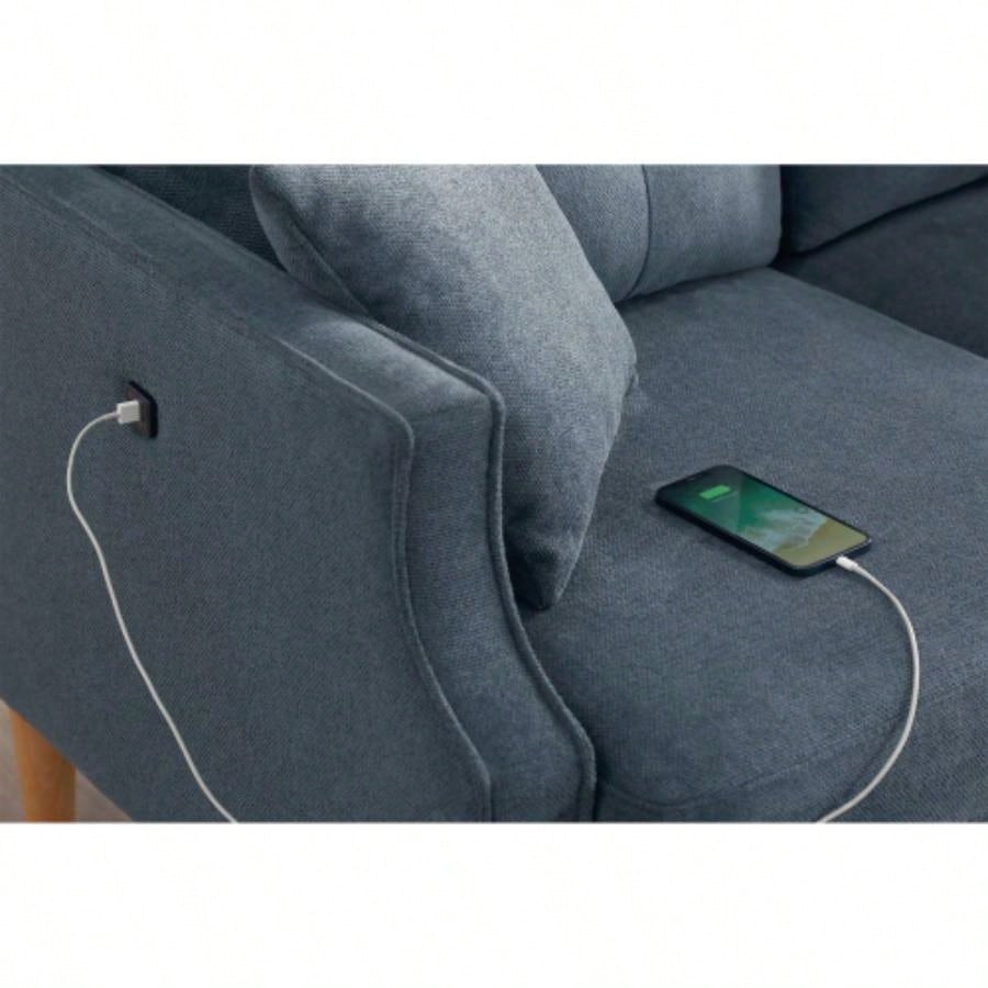 Loveseats 2 Seater Sofa Primary Living Space, Bed Room, Office, waterproof fabric, USB Charge Port, 2 Pillows, Wood