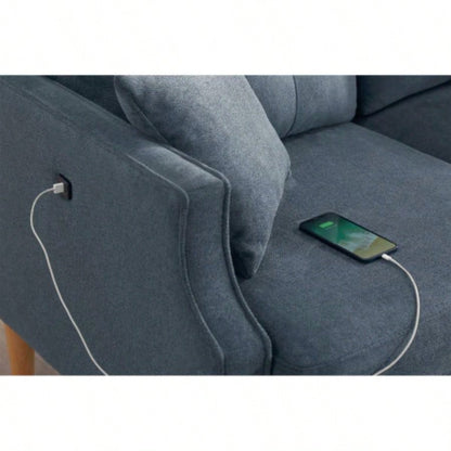 Loveseats 2 Seater Sofa Primary Living Space, Bed Room, Office, waterproof fabric, USB Charge Port, 2 Pillows, Wood