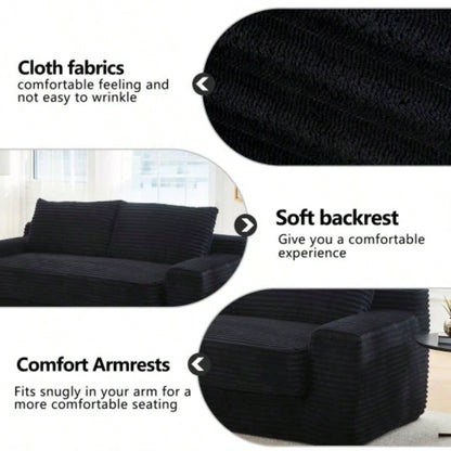 Loveseat Sofa with Foam Steel Frame - No Assembly, Convertible 2 - in - 1 Design, Corduroy Fabric - Compact Couch Small Spaces, Apartments, Home Office Bedroom Black