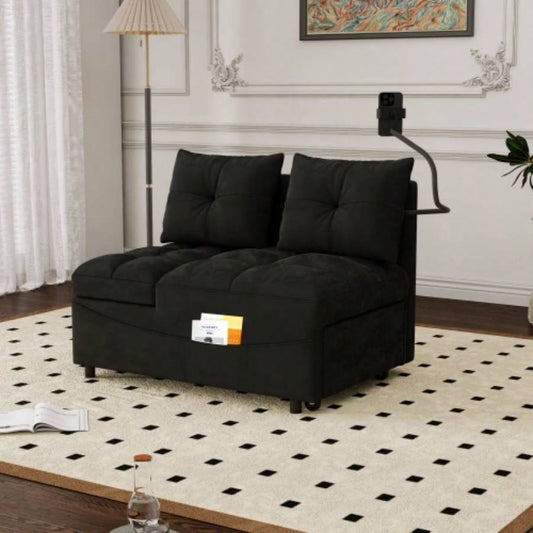 1 versatile foldable sofa bed in 3 lengths, modern sofa sofa sofa velvet pull - out bed, loveseat sofa adjustable back and with USB port and swivel phone stand, Black