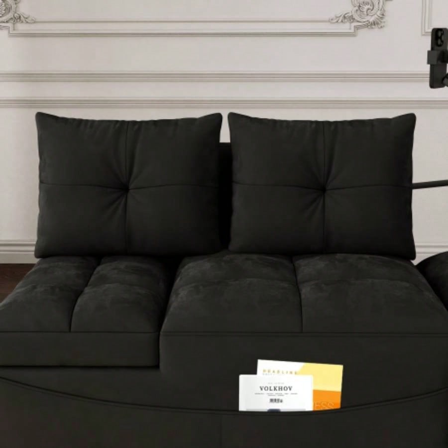 1 versatile foldable sofa bed in 3 lengths, modern sofa sofa sofa velvet pull - out bed, loveseat sofa adjustable back and with USB port and swivel phone stand, Black