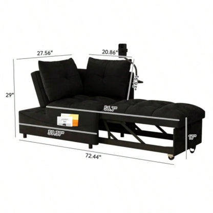 1 versatile foldable sofa bed in 3 lengths, modern sofa sofa sofa velvet pull - out bed, loveseat sofa adjustable back and with USB port and swivel phone stand, Black