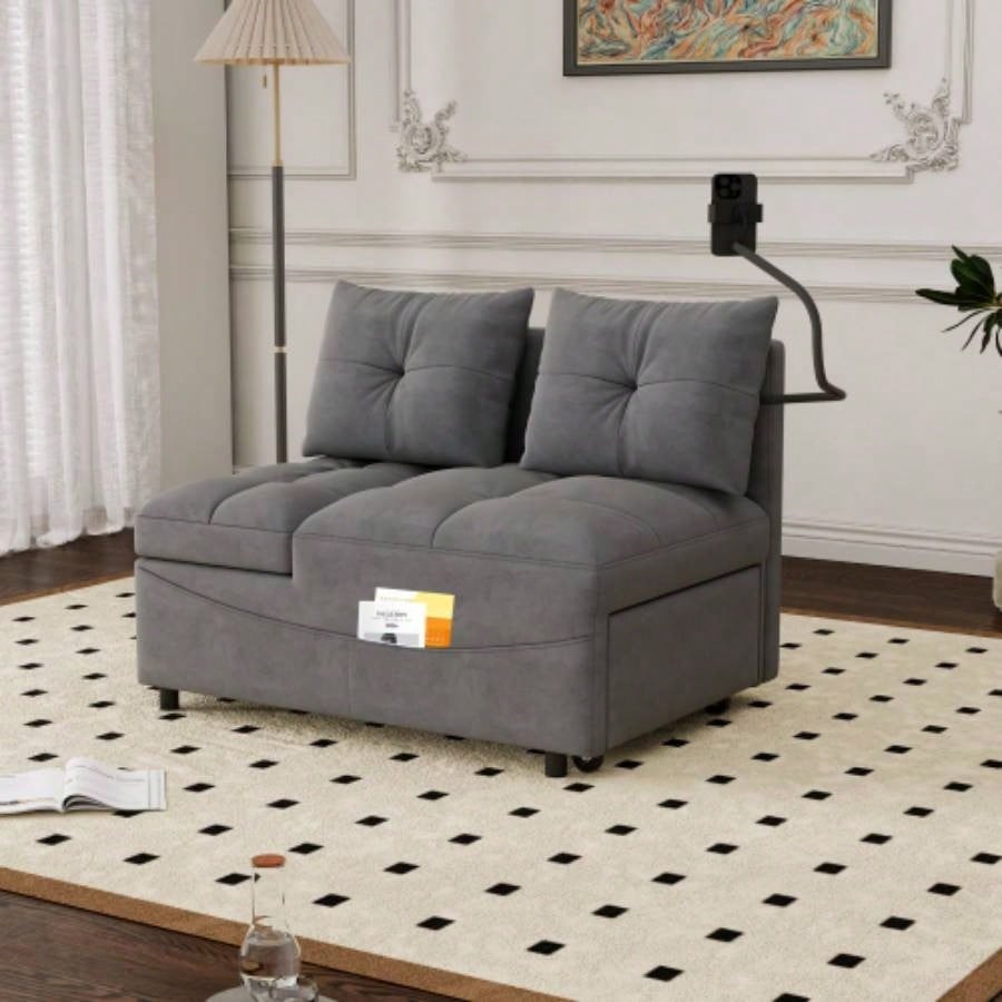 1 versatile foldable sofa bed in 3 lengths, modern sofa sofa sofa velvet pull - out bed, loveseat sofa adjustable back and with USB port and swivel phone stand, Black