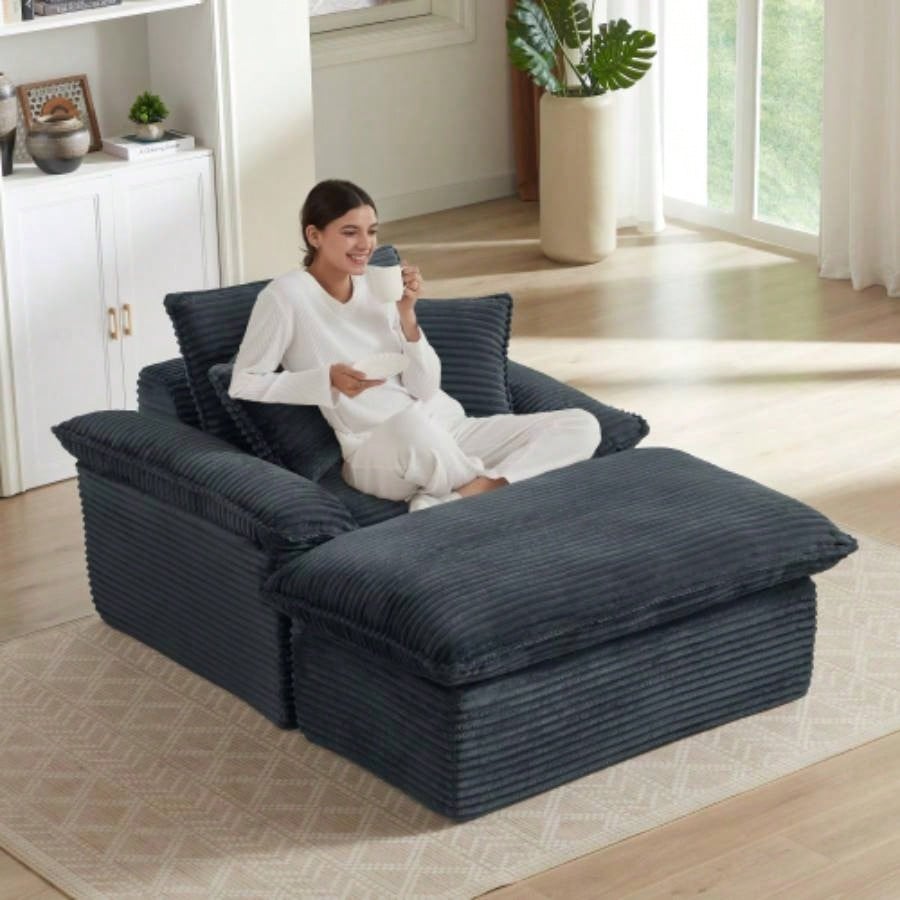 51.97 inch modern comfortable cushioned compression single sofa with unique footrest design, lounge chair living room, bedroom, apartment, office, dark gray