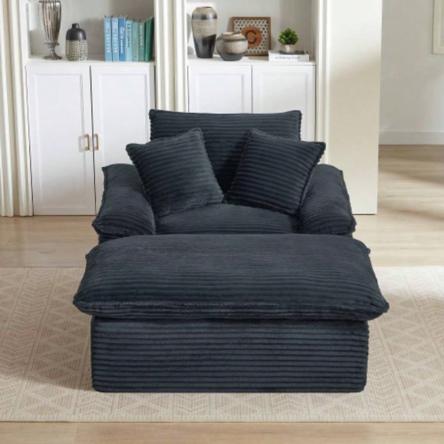 51.97 inch modern comfortable cushioned compression single sofa with unique footrest design, lounge chair living room, bedroom, apartment, office, dark gray