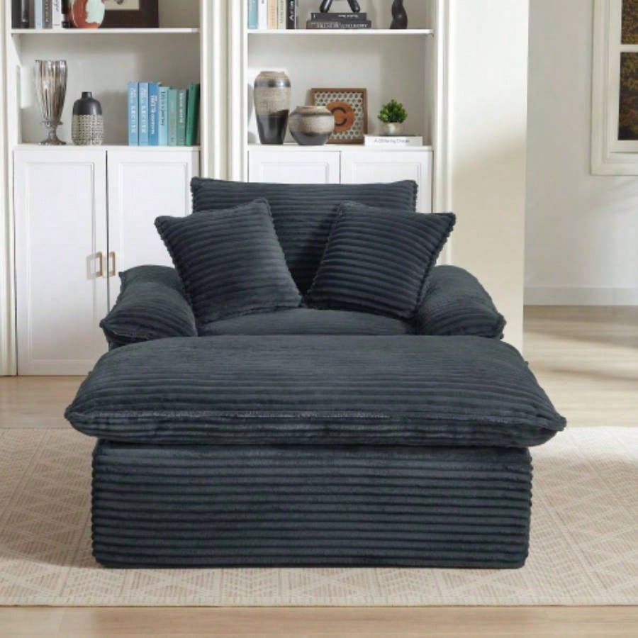 51.97 inch modern comfortable cushioned compression single sofa with unique footrest design, lounge chair living room, bedroom, apartment, office, dark gray