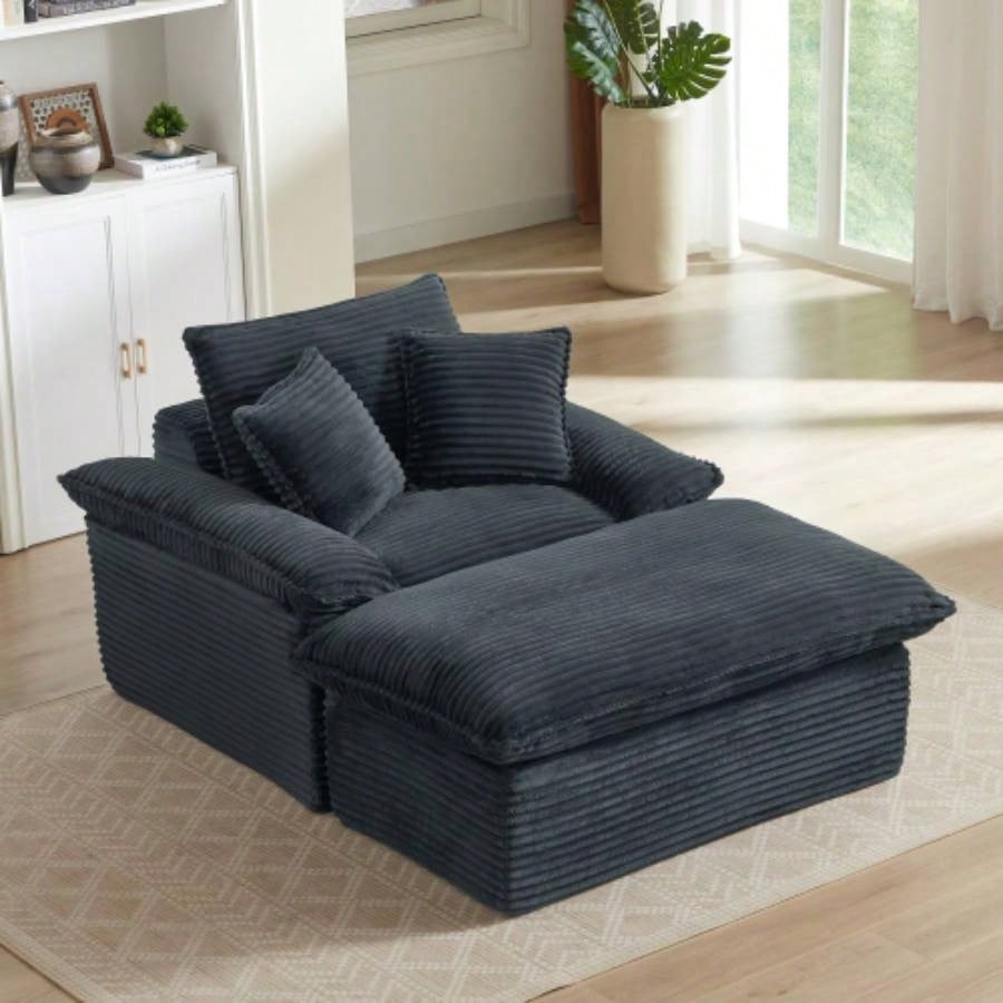 51.97 inch modern comfortable cushioned compression single sofa with unique footrest design, lounge chair living room, bedroom, apartment, office, dark gray