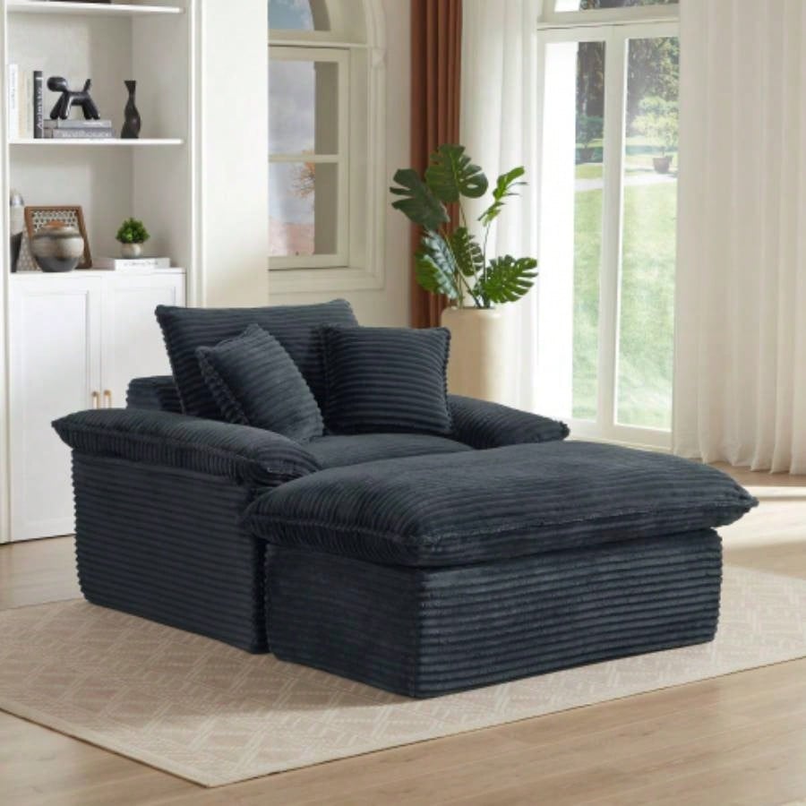 51.97 inch modern comfortable cushioned compression single sofa with unique footrest design, lounge chair living room, bedroom, apartment, office, dark gray