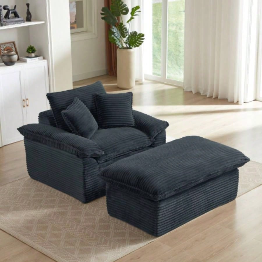 51.97 inch modern comfortable cushioned compression single sofa with unique footrest design, lounge chair living room, bedroom, apartment, office, dark gray