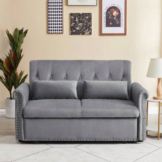Artemax 55 Modern Shiny Velvet Convertible Loveseat Sleeper Sofa Couch/ 2 Lumbar Pillows, Adjustable Pull - Out Bed and Removable Armrest Nursery, Living Room, Apartment, Home Office