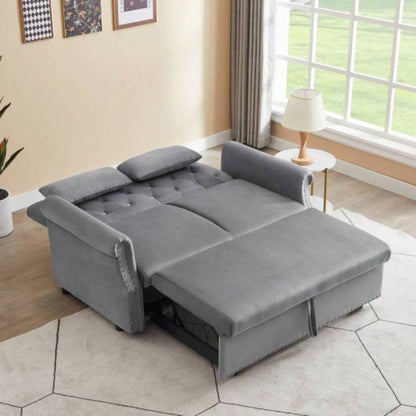 Artemax 55 Modern Shiny Velvet Convertible Loveseat Sleeper Sofa Couch/ 2 Lumbar Pillows, Adjustable Pull - Out Bed and Removable Armrest Nursery, Living Room, Apartment, Home Office