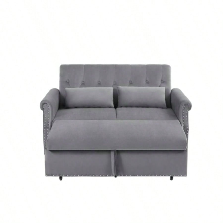 Artemax 55 Modern Shiny Velvet Convertible Loveseat Sleeper Sofa Couch/ 2 Lumbar Pillows, Adjustable Pull - Out Bed and Removable Armrest Nursery, Living Room, Apartment, Home Office