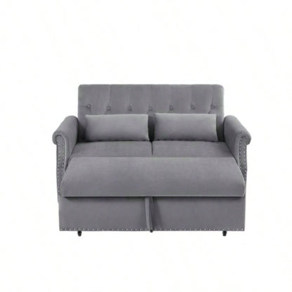 Artemax 55 Modern Shiny Velvet Convertible Loveseat Sleeper Sofa Couch/ 2 Lumbar Pillows, Adjustable Pull - Out Bed and Removable Armrest Nursery, Living Room, Apartment, Home Office