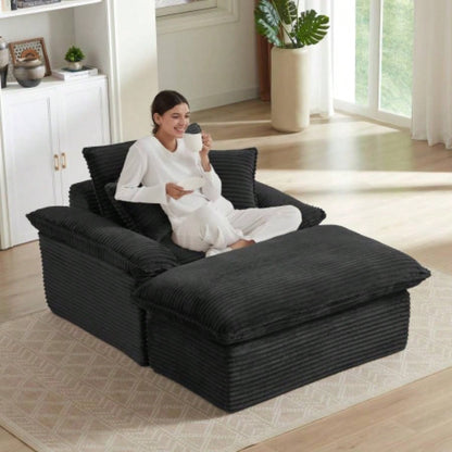51.97 inch modern comfortable cushioned compression single sofa with unique footrest design, lounge chair living room, bedroom, apartment, office, dark gray