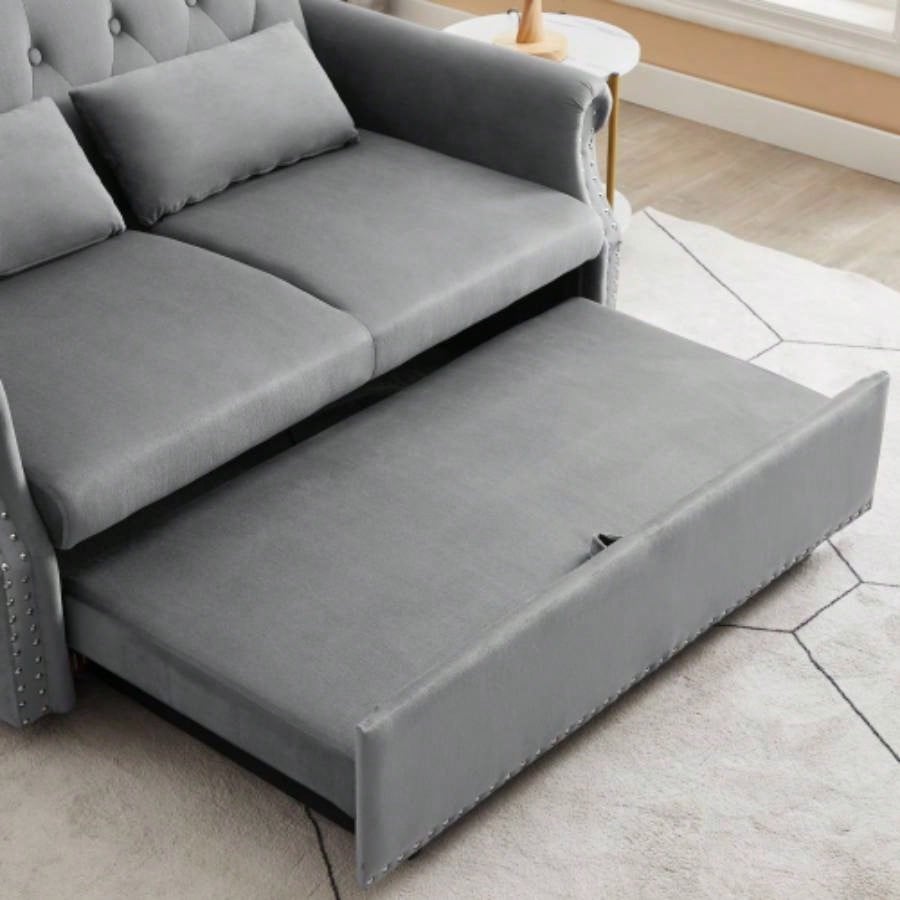 Artemax 55 Modern Shiny Velvet Convertible Loveseat Sleeper Sofa Couch/ 2 Lumbar Pillows, Adjustable Pull - Out Bed and Removable Armrest Nursery, Living Room, Apartment, Home Office
