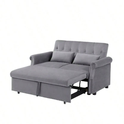 Artemax 55 Modern Shiny Velvet Convertible Loveseat Sleeper Sofa Couch/ 2 Lumbar Pillows, Adjustable Pull - Out Bed and Removable Armrest Nursery, Living Room, Apartment, Home Office