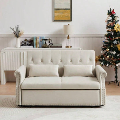 Artemax 55 Modern Shiny Velvet Convertible Loveseat Sleeper Sofa Couch/ 2 Lumbar Pillows, Adjustable Pull - Out Bed and Removable Armrest Nursery, Living Room, Apartment, Home Office