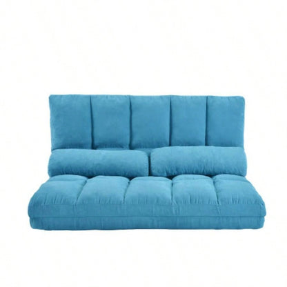 Double Chaise Lounge Sofa Floor Couch and Sofa with Two Pillows Blue