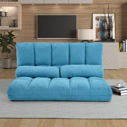 Double Chaise Lounge Sofa Floor Couch and Sofa with Two Pillows Blue