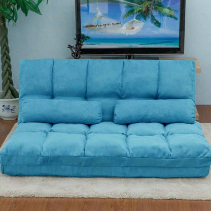 Double Chaise Lounge Sofa Floor Couch and Sofa with Two Pillows Blue