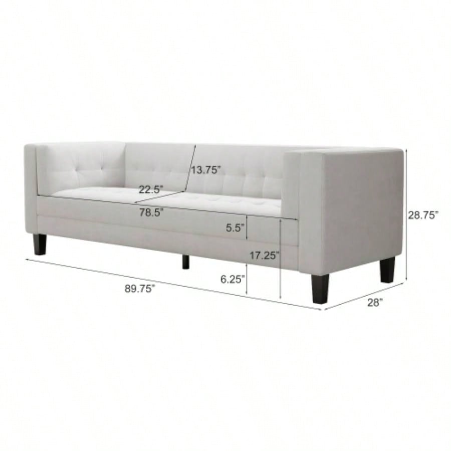 3 - Seater Sofa, Upholstered Tufted, Velvet Sofa, Ivory White