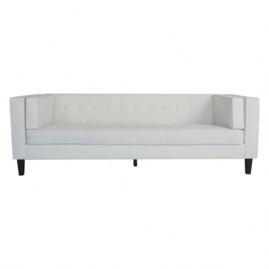 3 - Seater Sofa, Upholstered Tufted, Velvet Sofa, Ivory White