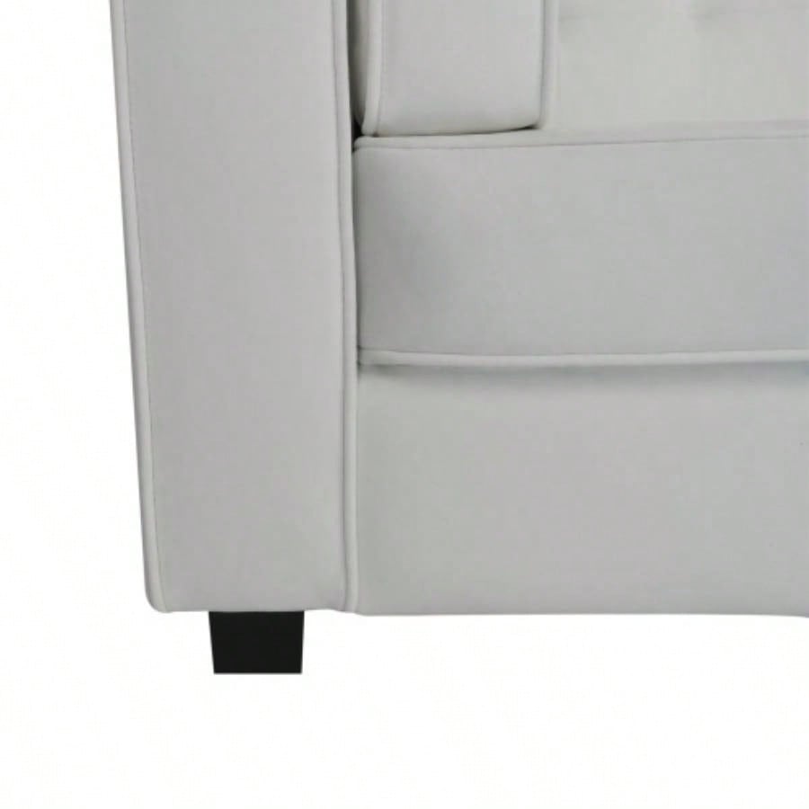 3 - Seater Sofa, Upholstered Tufted, Velvet Sofa, Ivory White