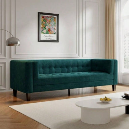 3 - Seater Sofa, Upholstered Tufted, Velvet Sofa, Ivory White