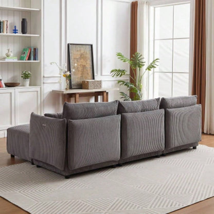 106 Multi - Module Combination Style Sofa Living Room, Bedroom and Other Lounge Spaces, Modern Minimalist Corduroy Combination Sofa with 2 Comfort Cushions with USB C Charging Ports Gray