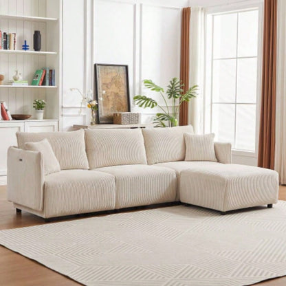 106 Multi - Module Combination Style Sofa Living Room, Bedroom and Other Lounge Spaces, Modern Minimalist Corduroy Combination Sofa with 2 Comfort Cushions with USB C Charging Ports Gray