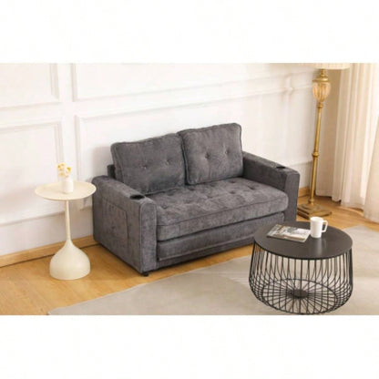 553 Fold Sofa, Convertible Futon Couch sleeper sofabed, Velvet linen fabric, Small Spaces, Living Room, or Office, Dark Gray
