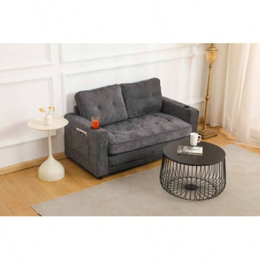 553 Fold Sofa, Convertible Futon Couch sleeper sofabed, Velvet linen fabric, Small Spaces, Living Room, or Office, Dark Gray