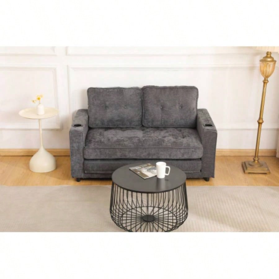 553 Fold Sofa, Convertible Futon Couch sleeper sofabed, Velvet linen fabric, Small Spaces, Living Room, or Office, Dark Gray