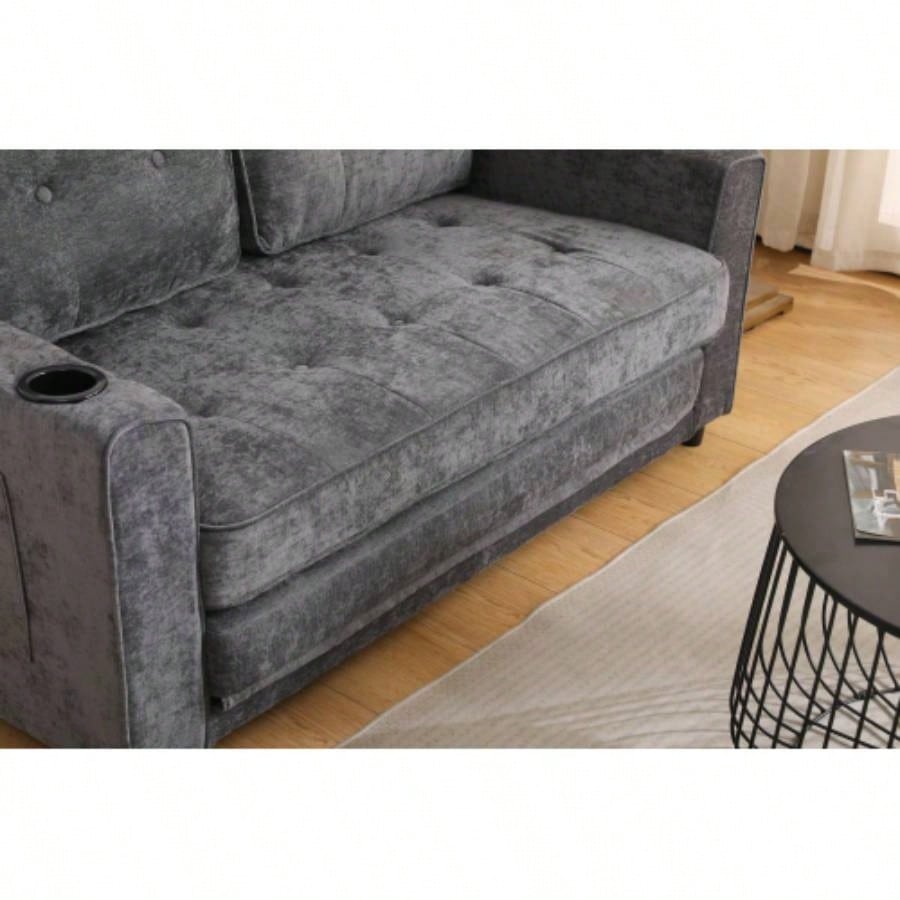 553 Fold Sofa, Convertible Futon Couch sleeper sofabed, Velvet linen fabric, Small Spaces, Living Room, or Office, Dark Gray