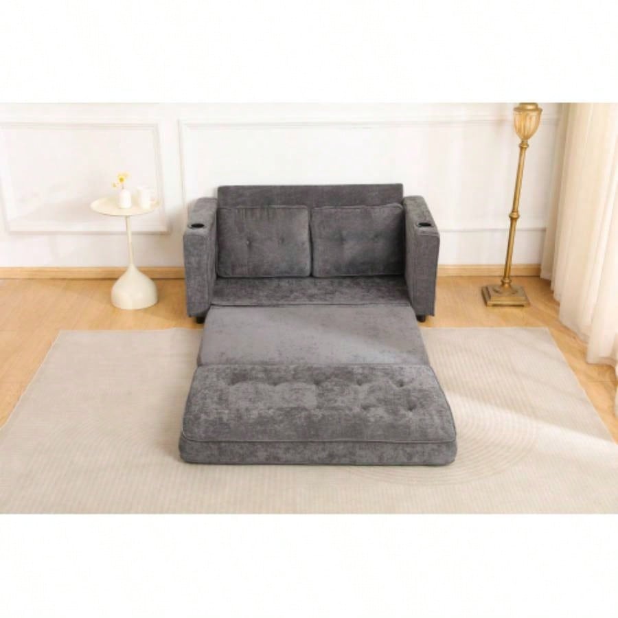 553 Fold Sofa, Convertible Futon Couch sleeper sofabed, Velvet linen fabric, Small Spaces, Living Room, or Office, Dark Gray