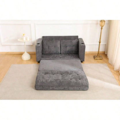 553 Fold Sofa, Convertible Futon Couch sleeper sofabed, Velvet linen fabric, Small Spaces, Living Room, or Office, Dark Gray