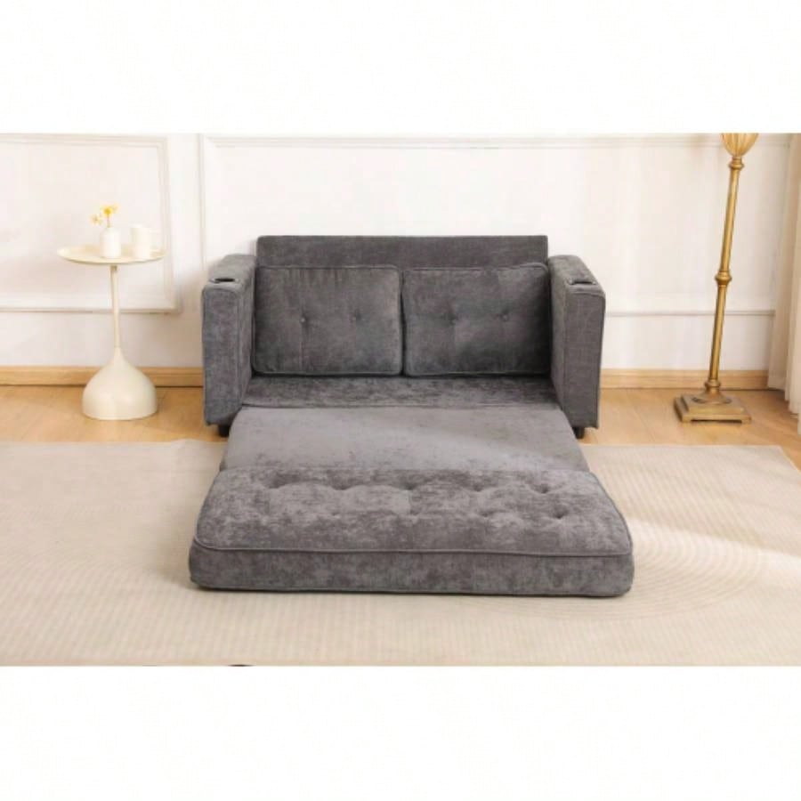 553 Fold Sofa, Convertible Futon Couch sleeper sofabed, Velvet linen fabric, Small Spaces, Living Room, or Office, Dark Gray