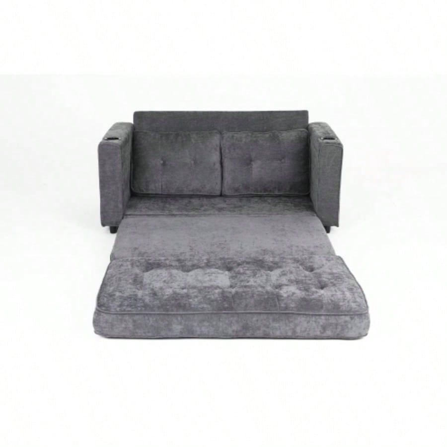 553 Fold Sofa, Convertible Futon Couch sleeper sofabed, Velvet linen fabric, Small Spaces, Living Room, or Office, Dark Gray