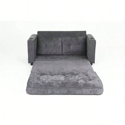 553 Fold Sofa, Convertible Futon Couch sleeper sofabed, Velvet linen fabric, Small Spaces, Living Room, or Office, Dark Gray