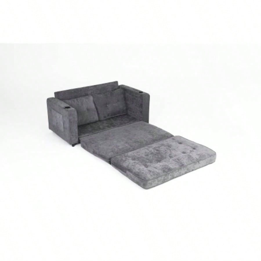 553 Fold Sofa, Convertible Futon Couch sleeper sofabed, Velvet linen fabric, Small Spaces, Living Room, or Office, Dark Gray