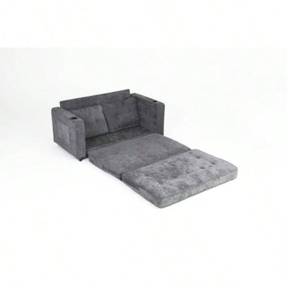 553 Fold Sofa, Convertible Futon Couch sleeper sofabed, Velvet linen fabric, Small Spaces, Living Room, or Office, Dark Gray