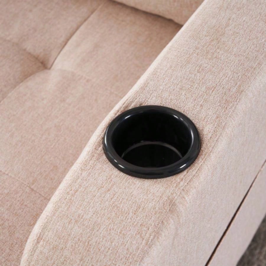 Beige Upholstered Armchair and Storage Ottoman Set - Comfortable Single Sofa with Cup Holders and Tufted Detailing, Living Room or Bedroom