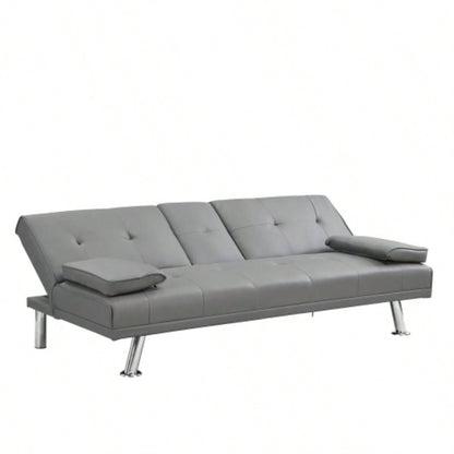 Sofa Bed with Armrest two holders WOOD FRAME, STAINLESS LEG, FUTON PVC