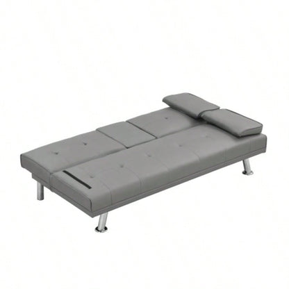 Sofa Bed with Armrest two holders WOOD FRAME, STAINLESS LEG, FUTON PVC