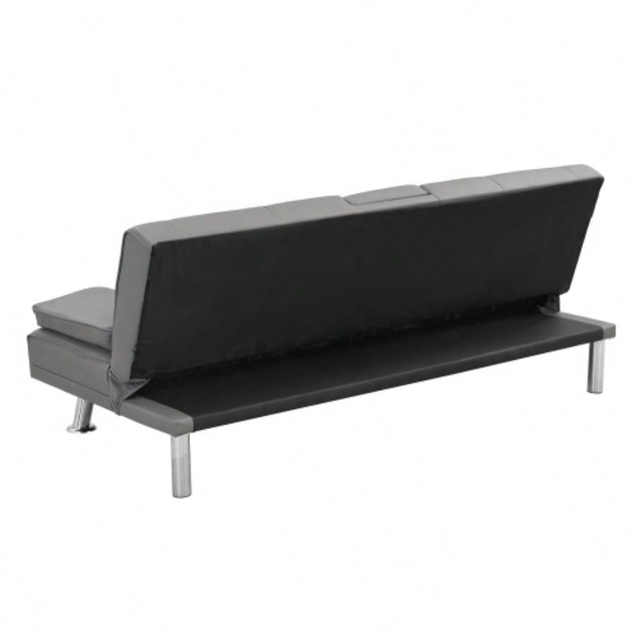 Sofa Bed with Armrest two holders WOOD FRAME, STAINLESS LEG, FUTON PVC