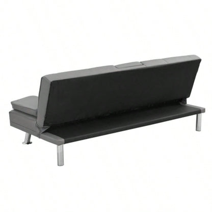 Sofa Bed with Armrest two holders WOOD FRAME, STAINLESS LEG, FUTON PVC