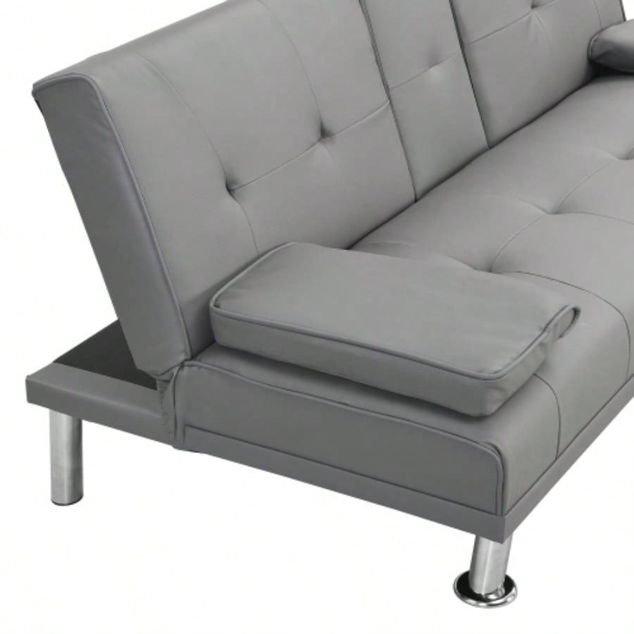 Sofa Bed with Armrest two holders WOOD FRAME, STAINLESS LEG, FUTON PVC