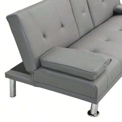Sofa Bed with Armrest two holders WOOD FRAME, STAINLESS LEG, FUTON PVC