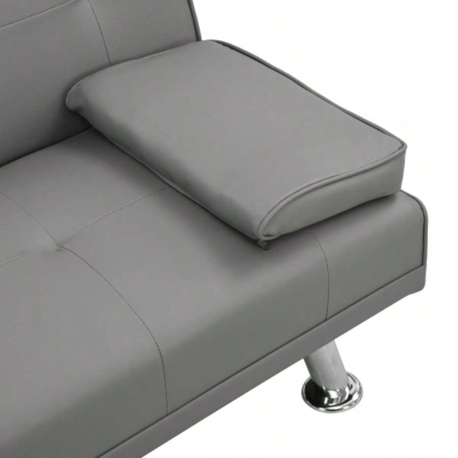 Sofa Bed with Armrest two holders WOOD FRAME, STAINLESS LEG, FUTON PVC